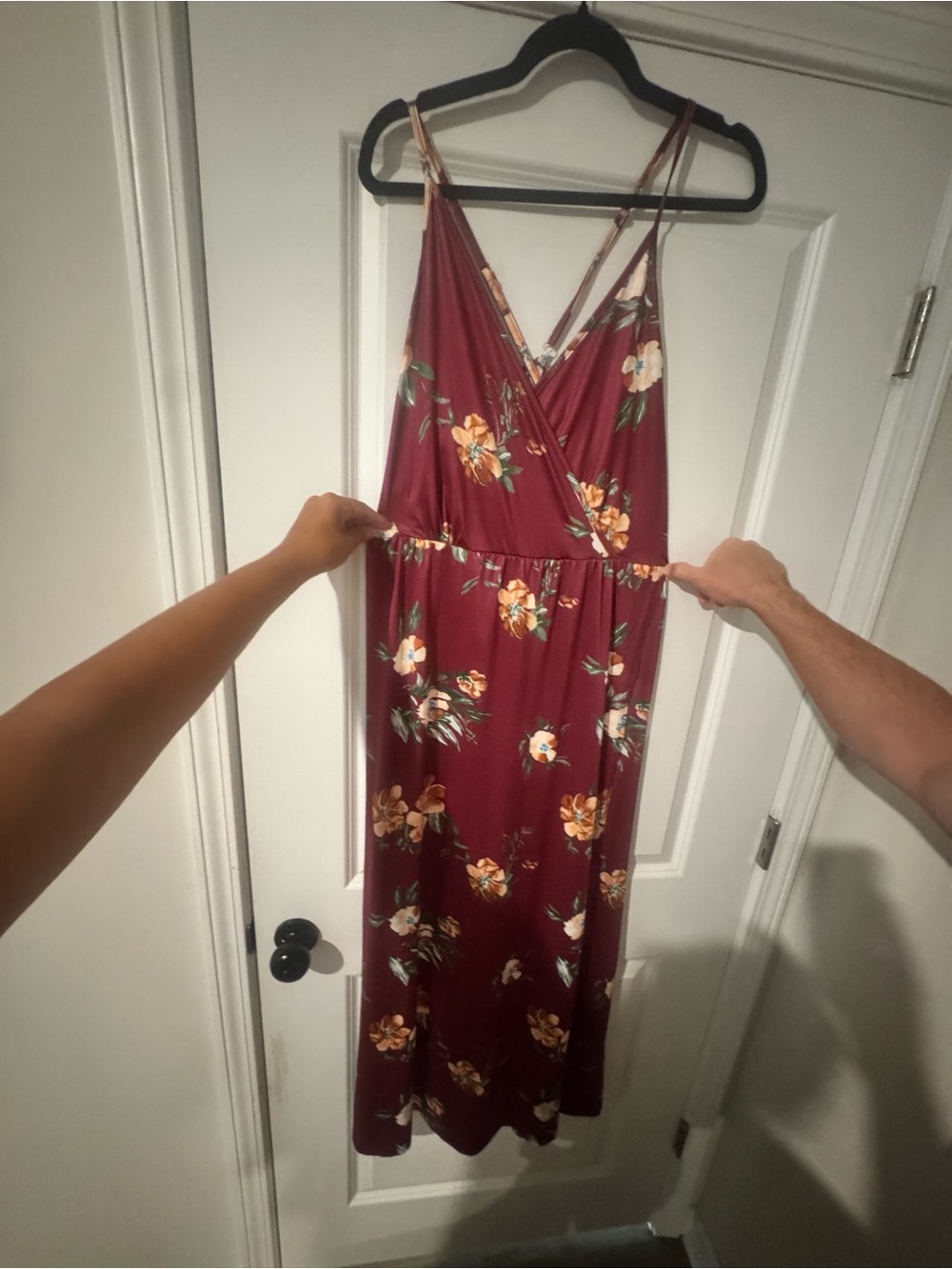 Women’s Burgundy Floral Maxi Dress with Adjustable Straps